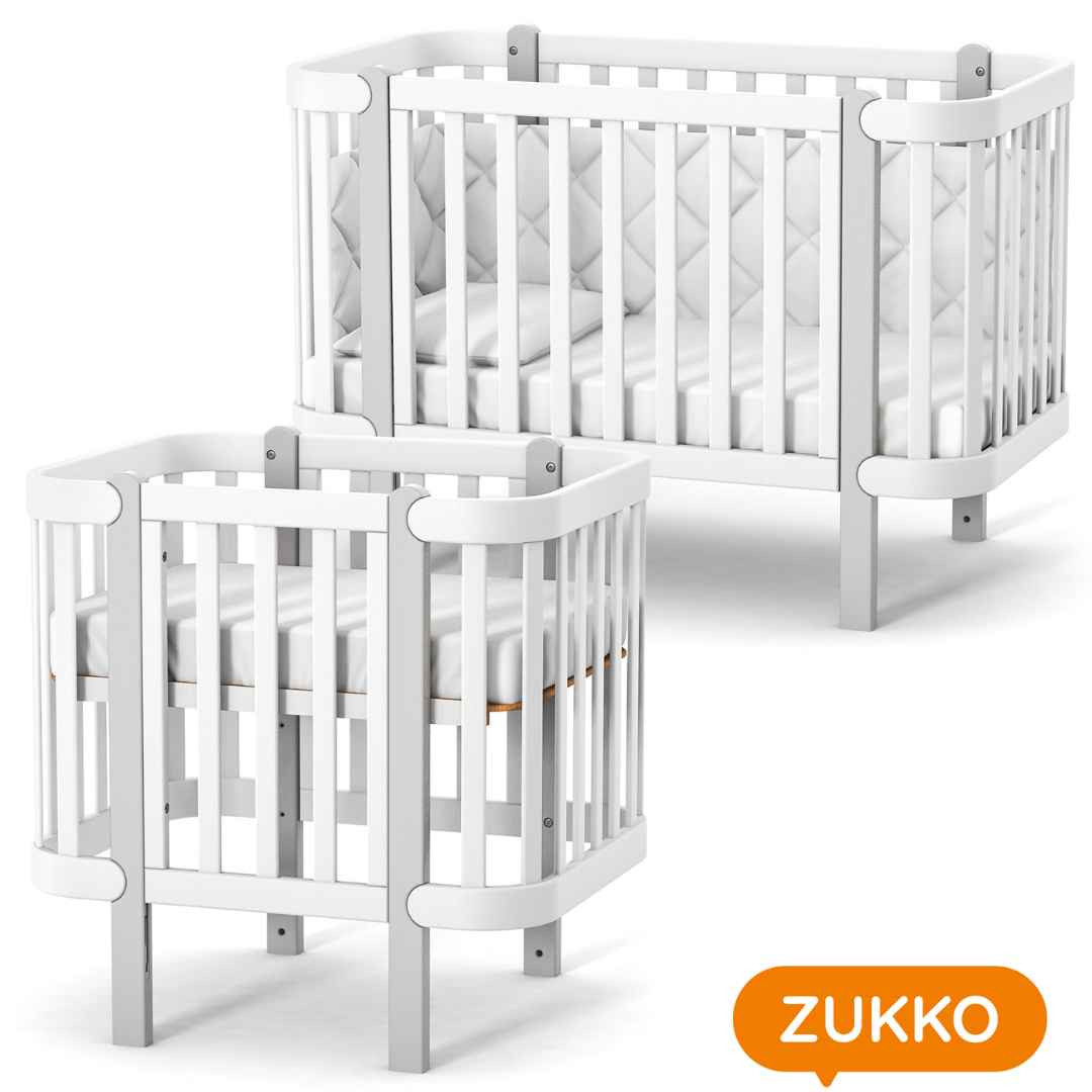 Dětská rostoucí postýlka Zukko Gekko Kids. Kolébka a postýlka 2v1. Bílá / Šedá